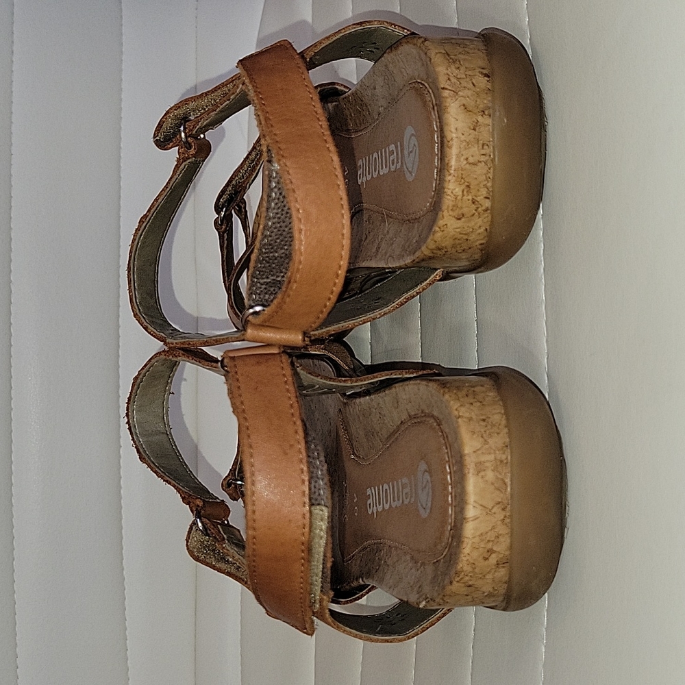 Remonte by Rieker Wedge Brown Leather Sandals Sz. 40 - Picture 4 of 8